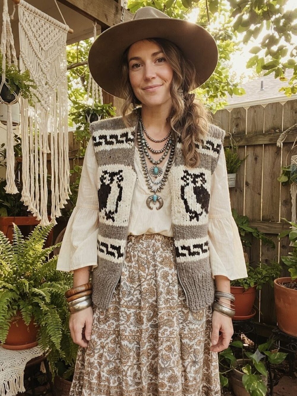 Hand Knit Vintage Cowichan Wool Vest With Owl Pattern